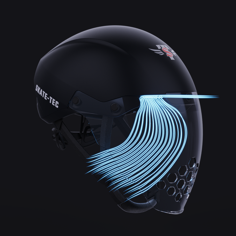 Directed airflow slots on Skate-Tec Helmet 025 Visor for Short Track