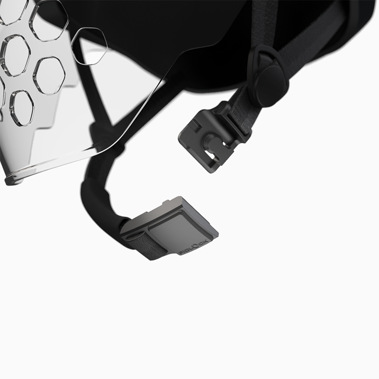 Fidlock magnetic chin-strap closure on Skate-Tec Helmet 025 Visor