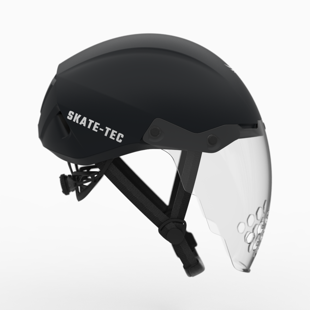 Skate-Tec Helmet 025 Visor in Matte black — Short Track side view