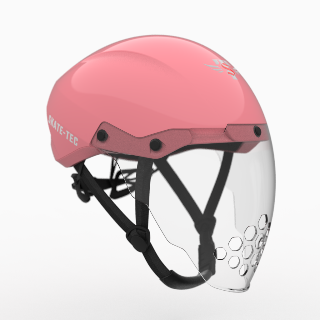 Skate-Tec Helmet 025 Visor in Matte pink — Short Track side view